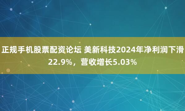 正规手机股票配资论坛 美新科技2024年净利润下滑22.9%，营收增长5.03%